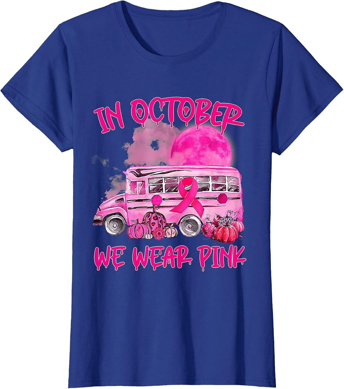 School Bus Driver Leopard Breast Cancer Awareness Month T-Shirt - Royal Blue