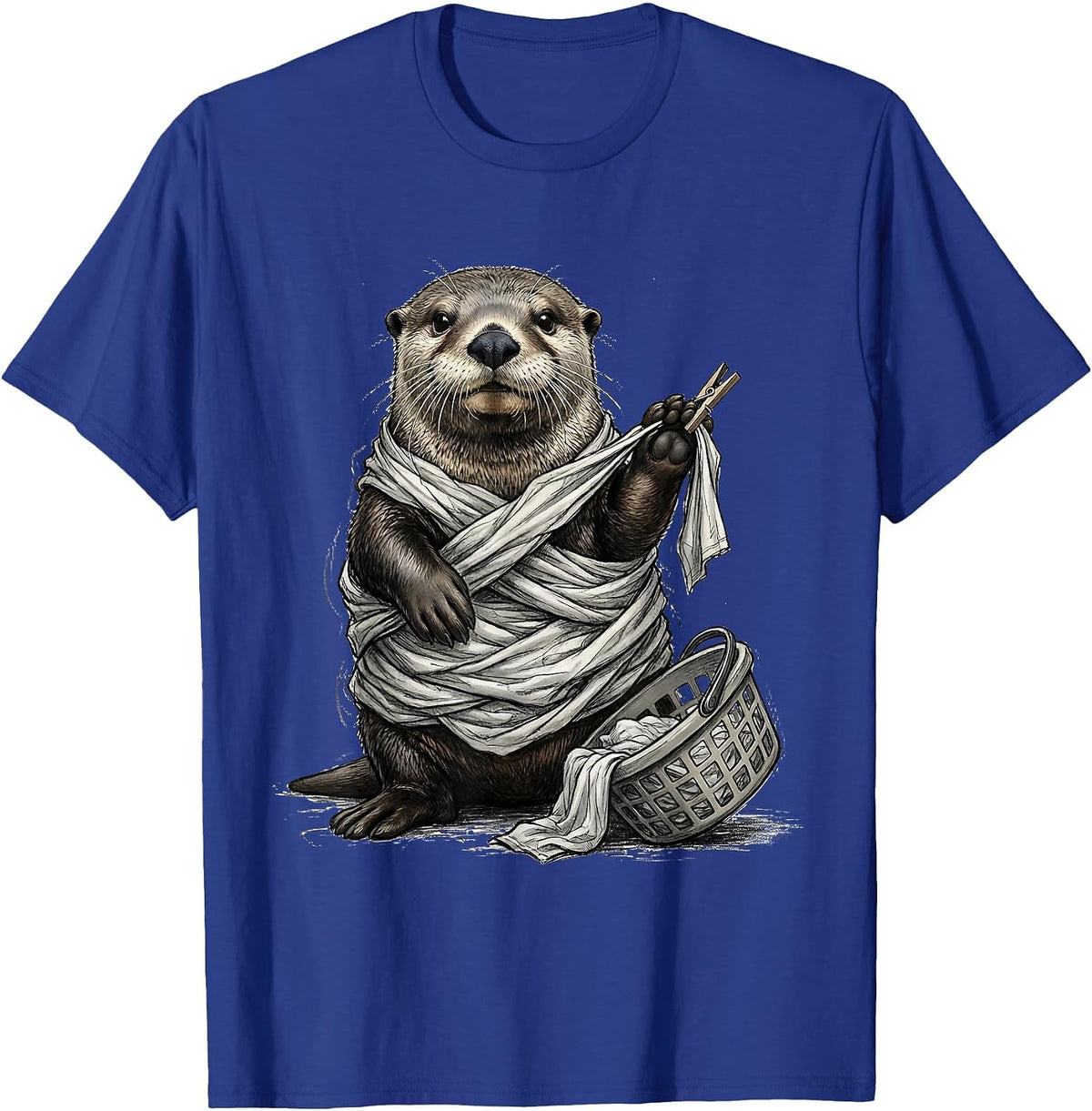 Tangled Sea Otter Hand-Sketched Funny Otter Lover Gift T-Shirt - Royal Blue