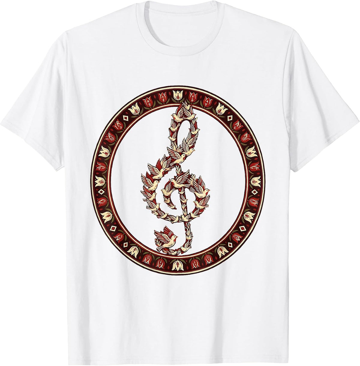 Men's Treble Clef Birds Music Teacher Gift T-Shirt - White