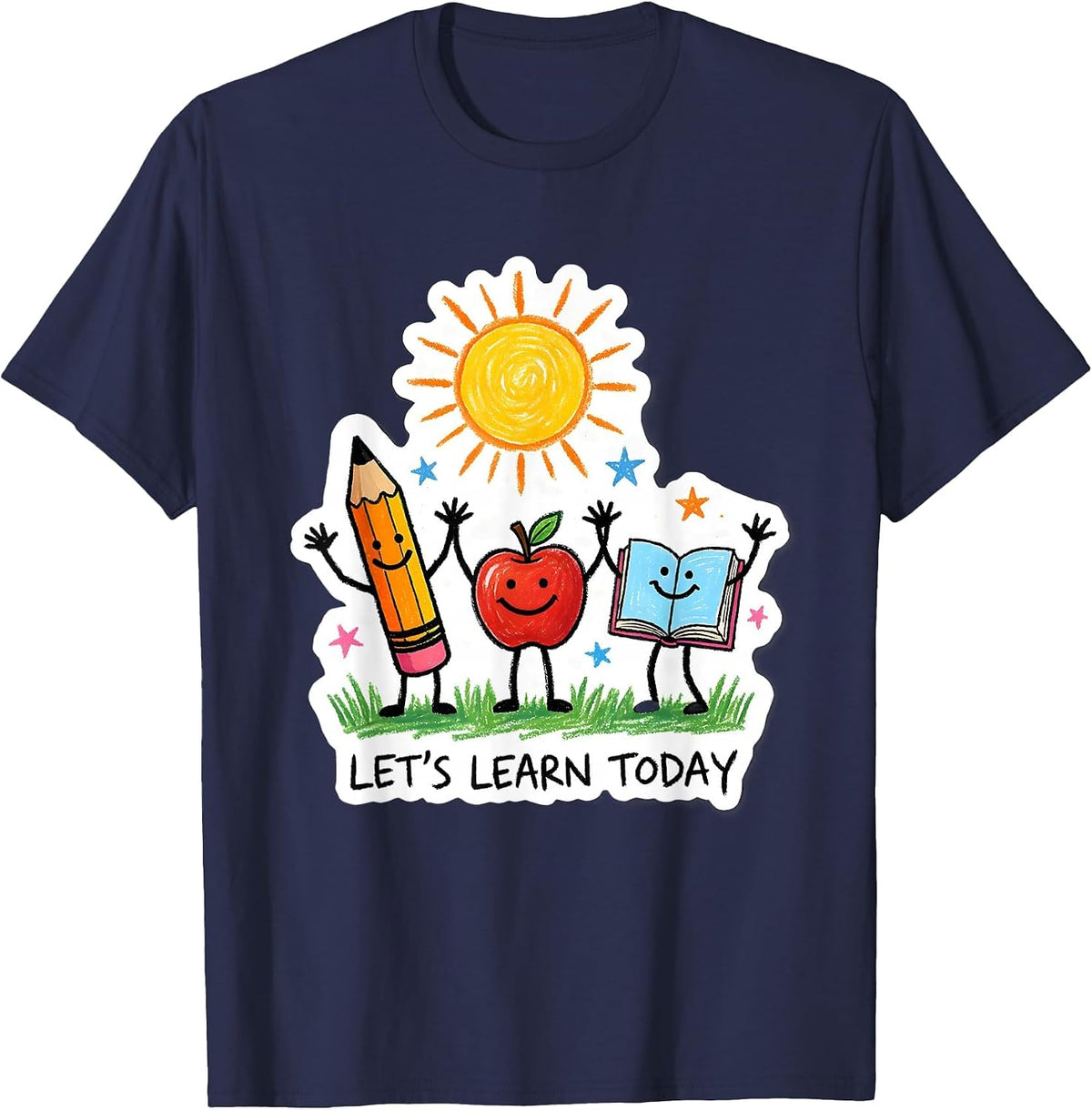 Let's Learn Today Naive Kidcore Teacher Back to School T-Shirt - Navy Blue