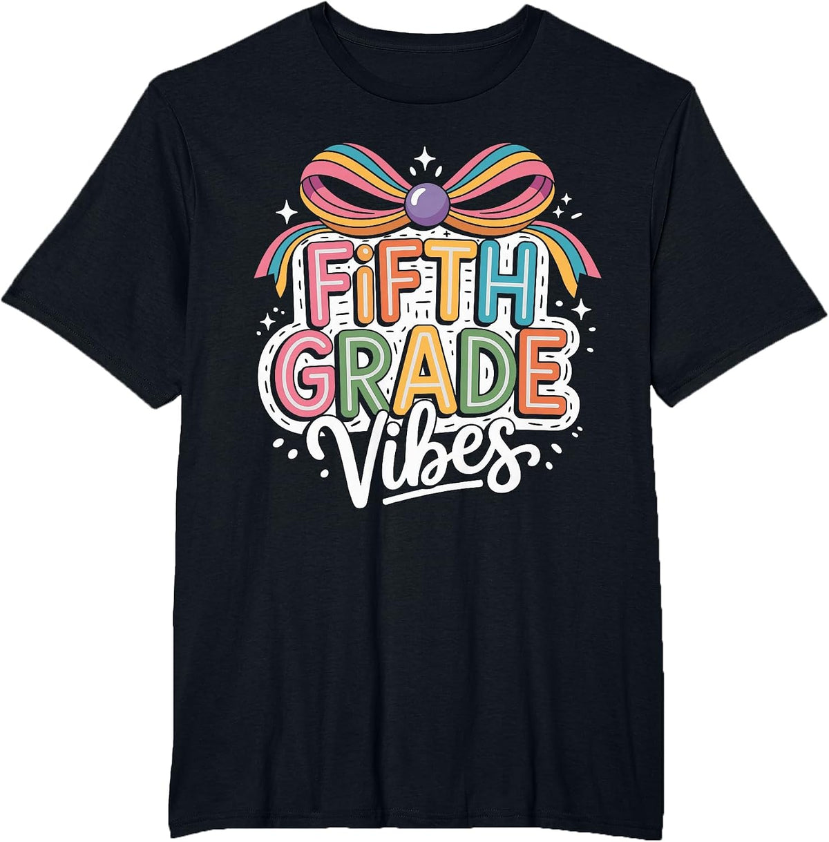 5th Fifth Grade Vibes Teacher Girls Back to School Coquette T-Shirt - Black