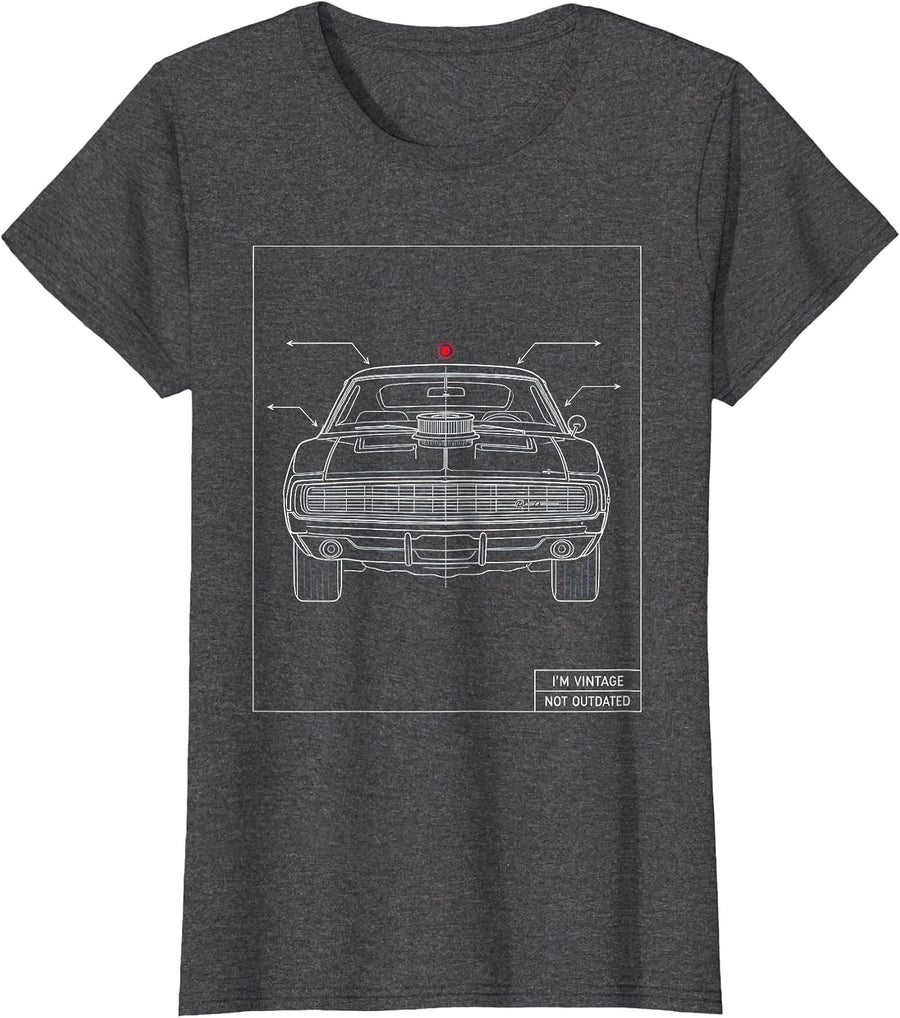 Women's I'm Vintage, Not Outdated Vintage Muscle Car Racing T-Shirt - Dark Heather Grey