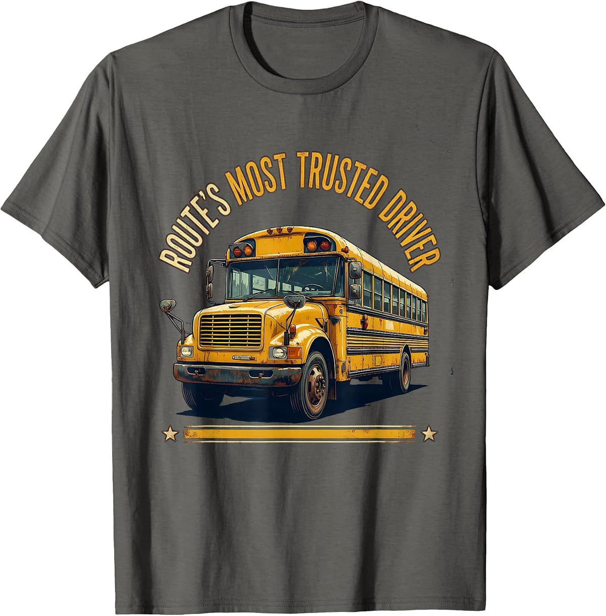 Men's Route's Most Trusted Driver Vintage School Bus Driver Humor T-Shirt - Asphalt Grey