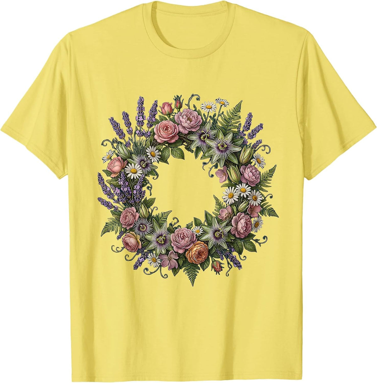 Men's Autism Awareness Botanical Floral Crown Art T-Shirt - Lemon Yellow