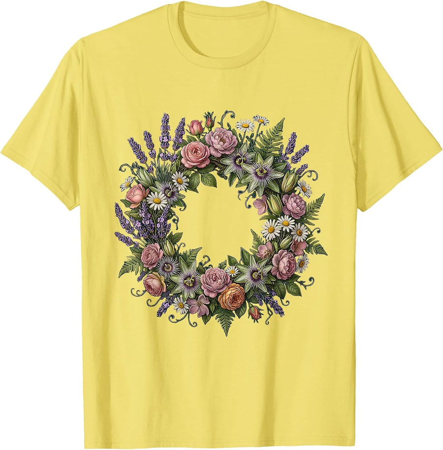 Men's Autism Awareness Botanical Floral Crown Art T-Shirt - Lemon Yellow