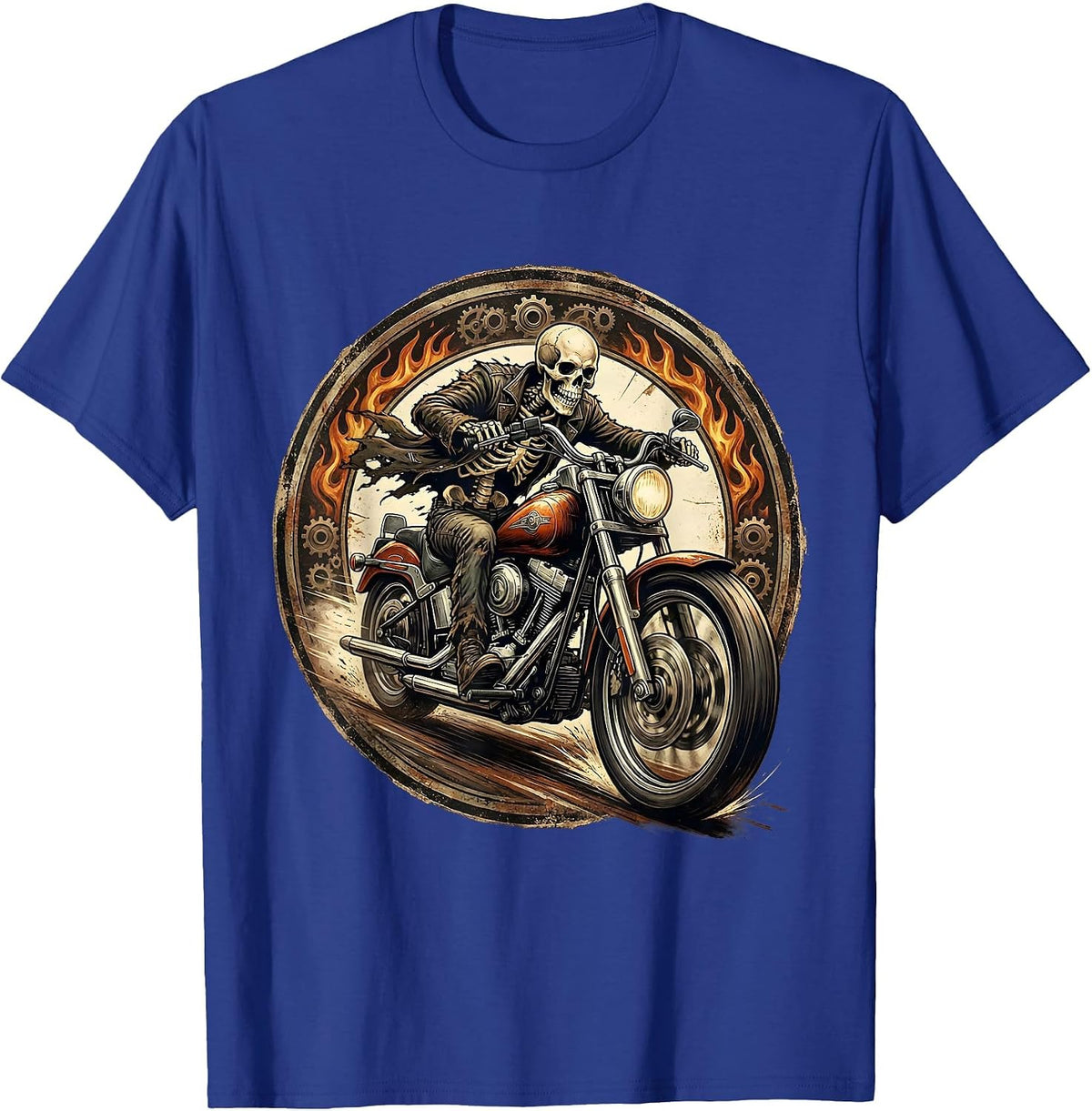 Men's Never Better Skeleton Motorcycle Rider Graphic T-Shirt - Royal Blue