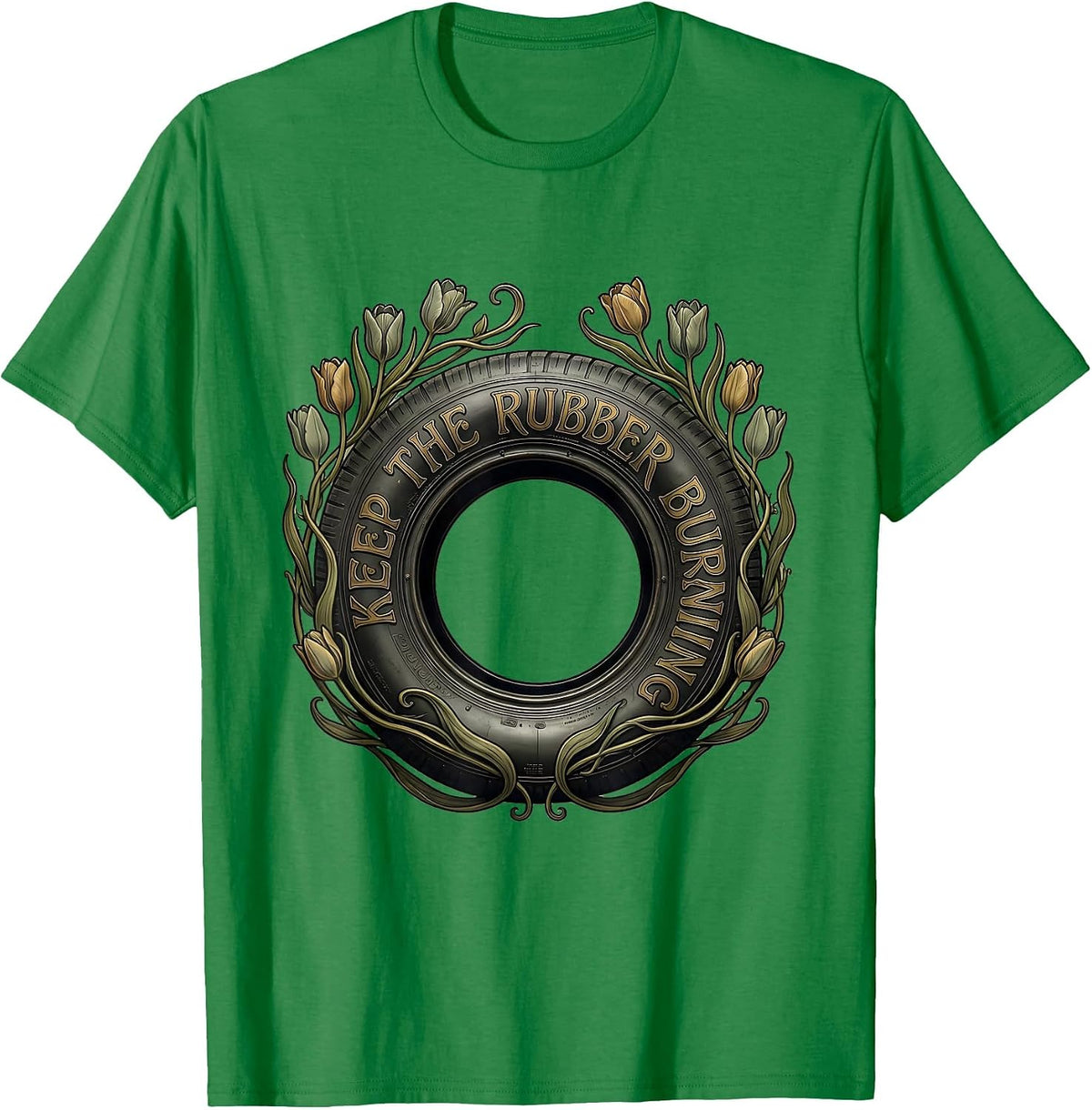 Men's Keep the Rubber Burning Racing Graphic Design T-Shirt - Kelly Green