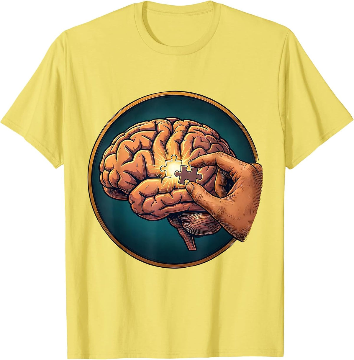Men's Special Education Teacher Brain Puzzle Illustration T-Shirt - Lemon Yellow