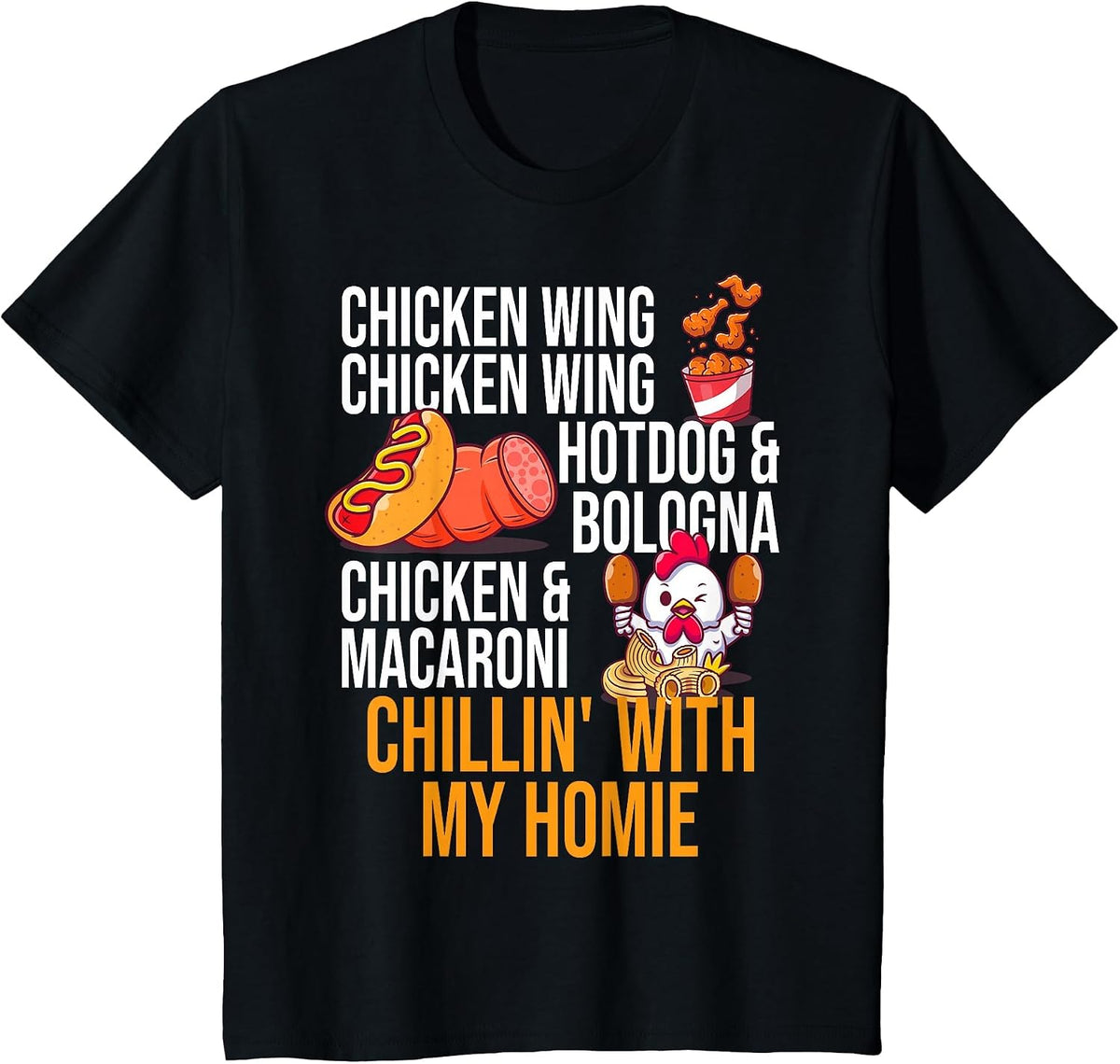 Chicken Wing Chicken Wing Hot Dog and Bologna T-Shirt - Black