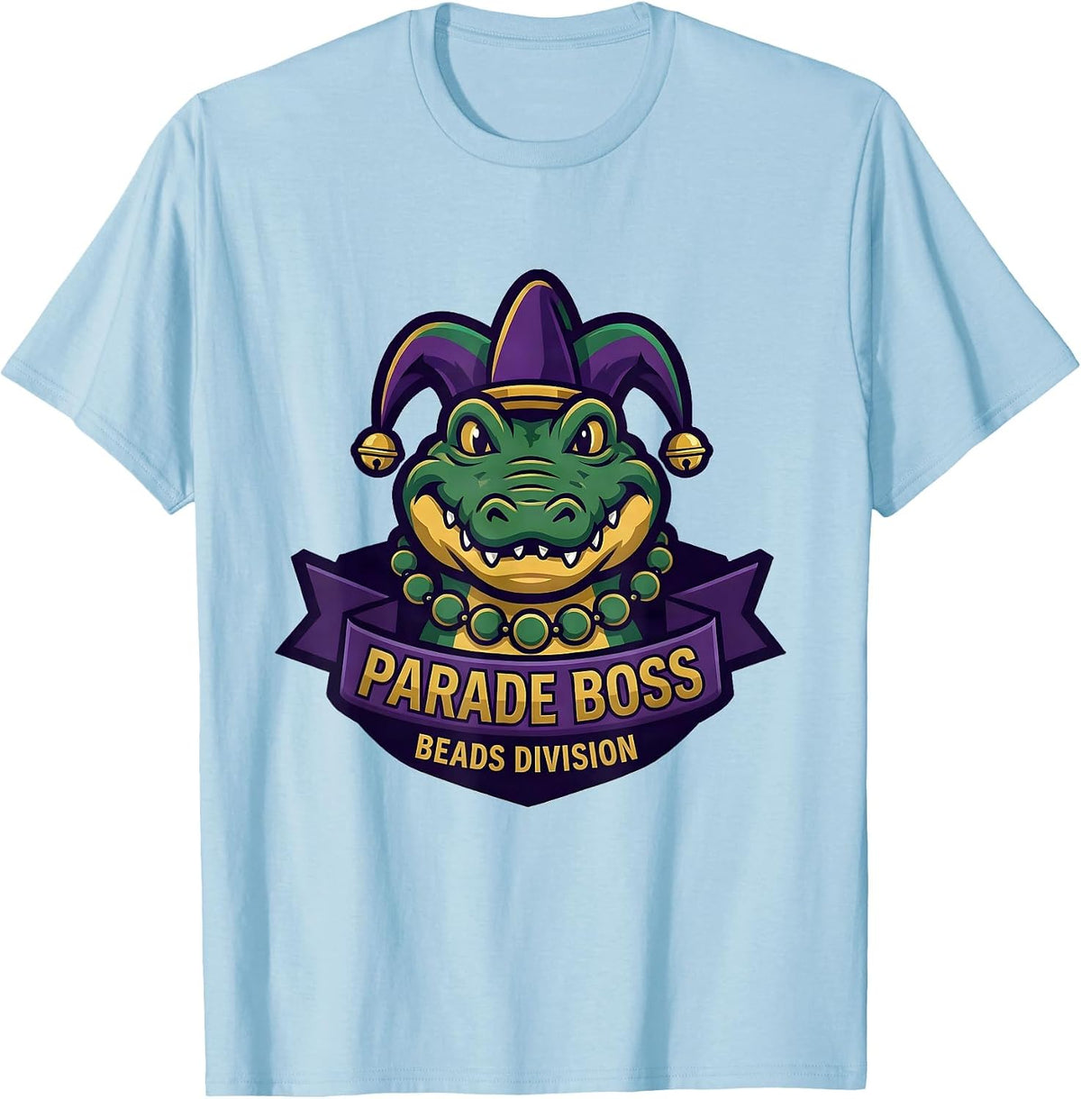 Men's Parade Boss Beads Division Mardi Gras Carnival Costume Party T-Shirt - Baby Blue