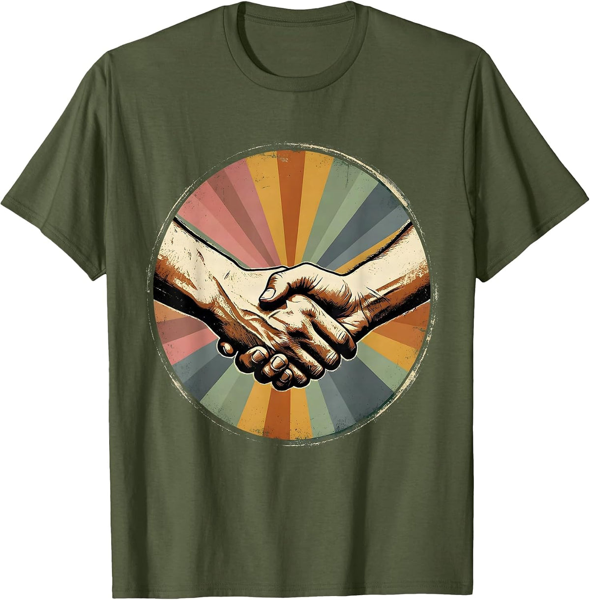 Men's Rainbow Hands Intertwined Pride Graphic T-Shirt - Olive Green