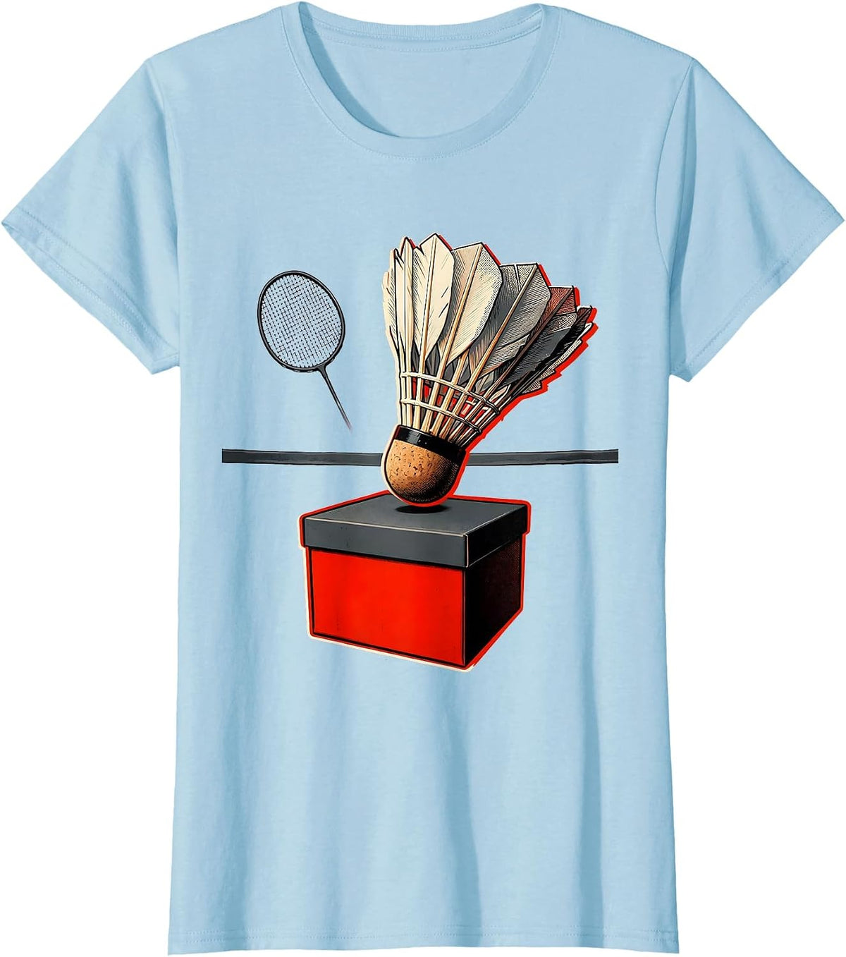 Badminton Shuttlecock Screenprint Racket Sport Humor T-Shirt - Baby Blue