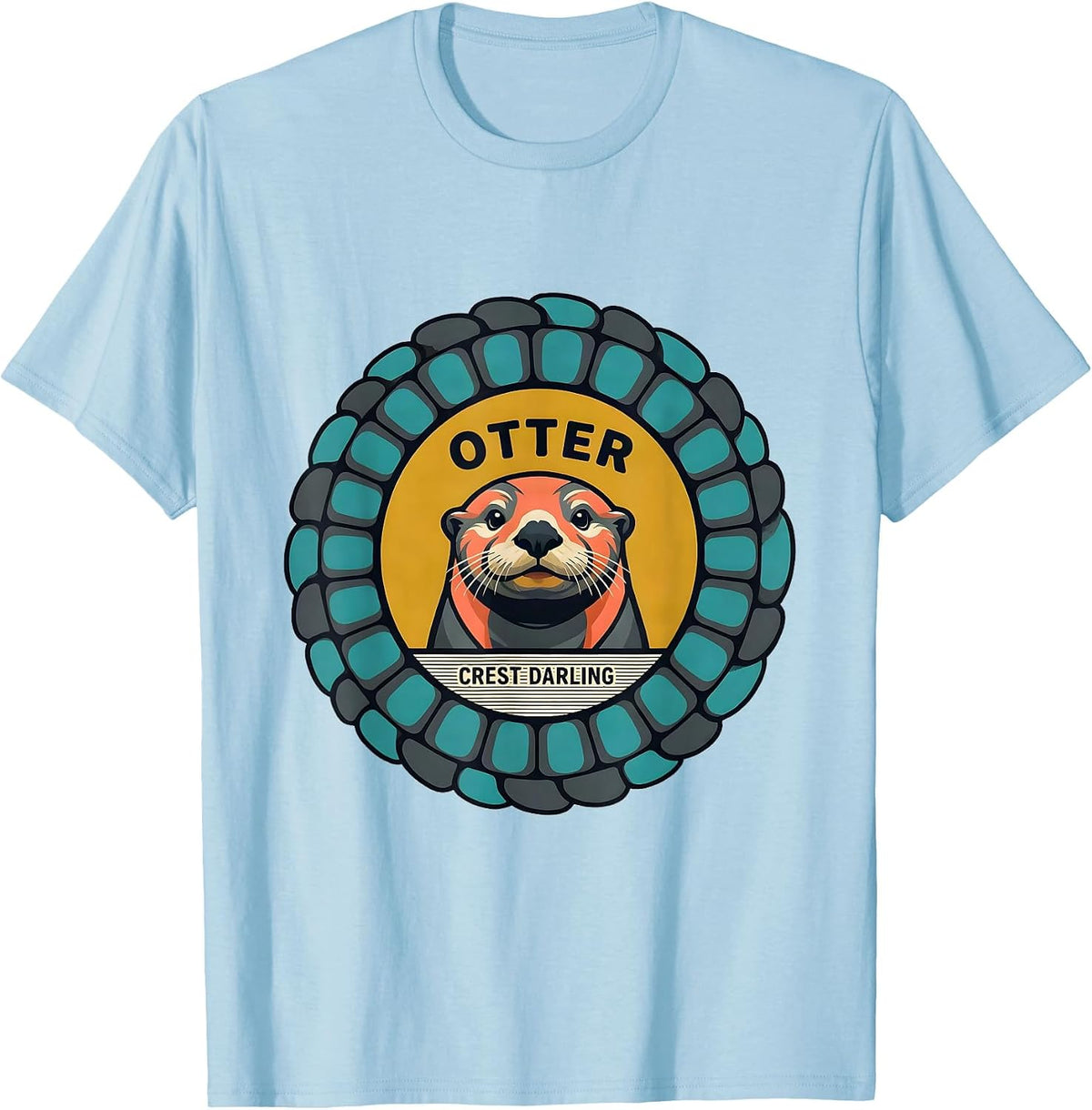 Men's Otter Crest Darling Midcentury Modern Animal Lover Surfing T-Shirt - Baby Blue