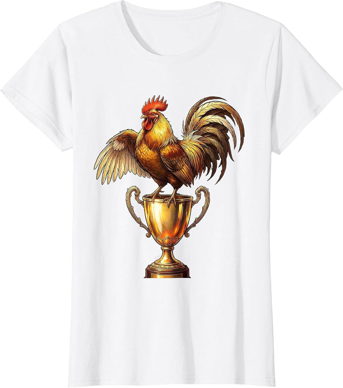 Women's Champion Chicken Perched on Trophy Cup T-Shirt - White