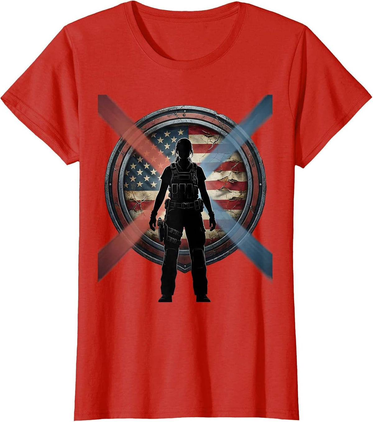 911 First Responder Silhouette Red Blue Lights T-Shirt - Red