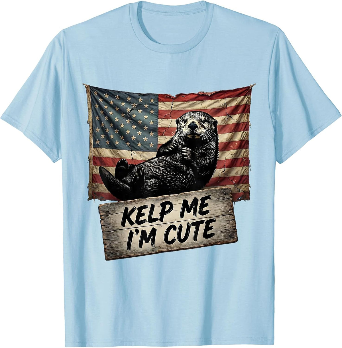 Men's Kelp Me I'm Cute Sea Otter Design T-Shirt - Baby Blue
