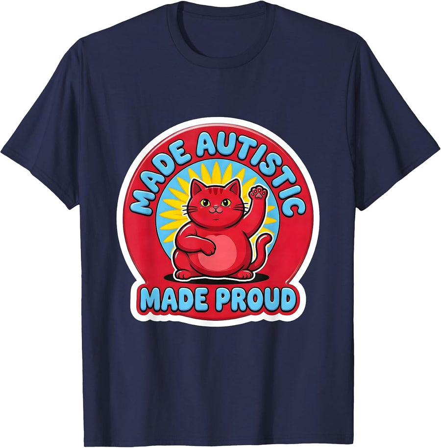 Made Autistic Made Proud Funny Cat Meme Bootleg Autism T-Shirt - Navy Blue