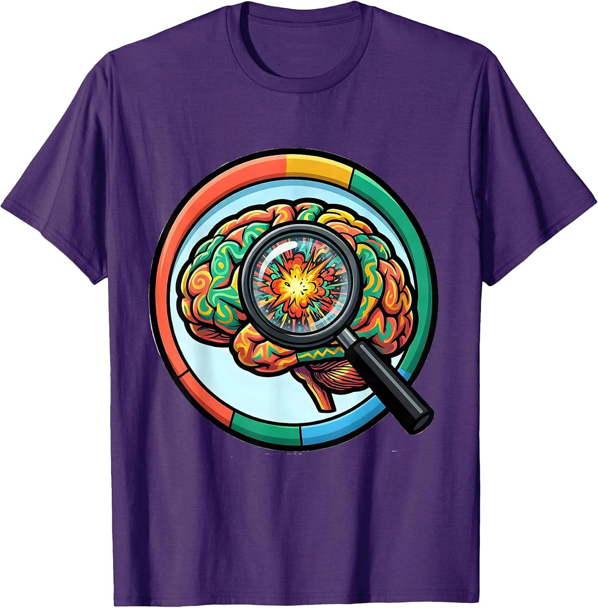 Men's Special Education Colorful Brain Magnifying Glass T-Shirt - Purple
