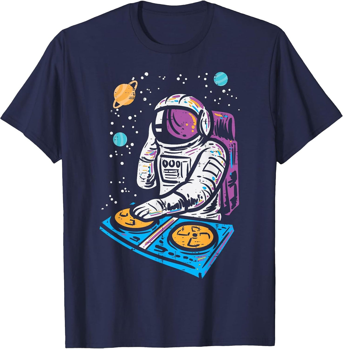 Dj Mixer Astronaut Turntable Space Galaxy EDM Women Men Kids T-Shirt - Navy Blue