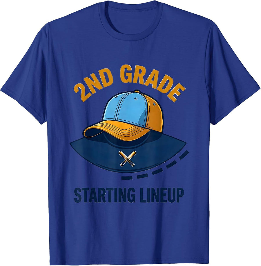 2nd Grade Starting Lineup Back To School Baseball Drip T-Shirt - Royal Blue