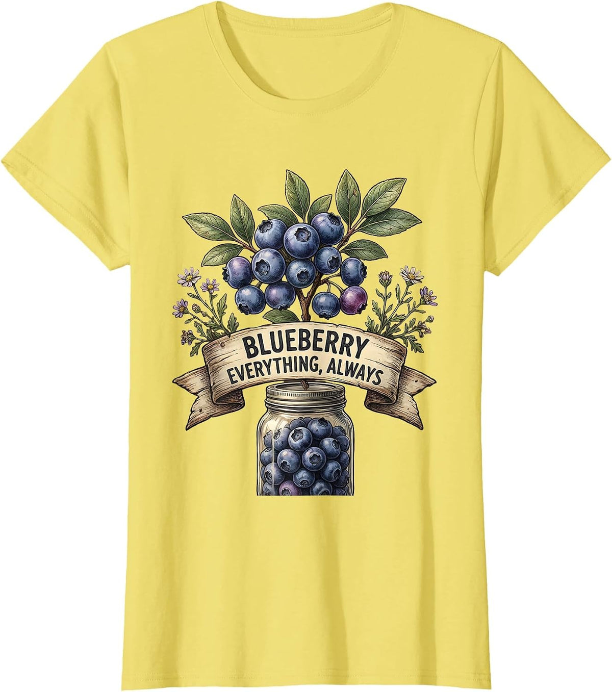 Women's Blueberry Everything Always Bold Fruit Design T-Shirt - Lemon Yellow