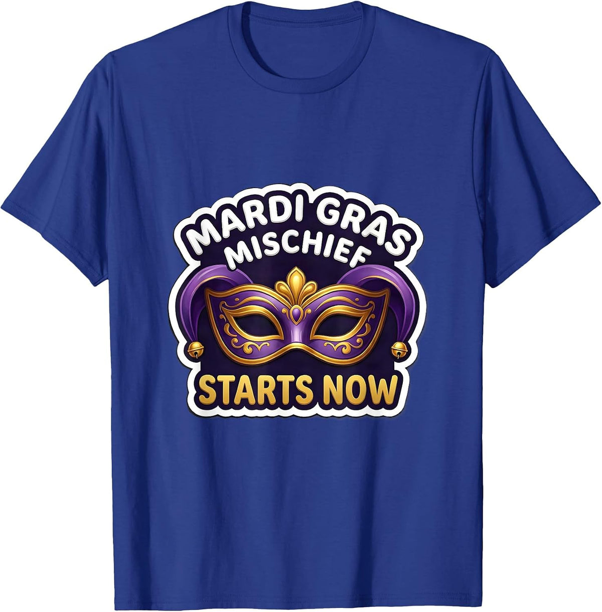 Men's Mardi Gras Mischief Starts Now Jester Mask Carnival Party T-Shirt - Royal Blue