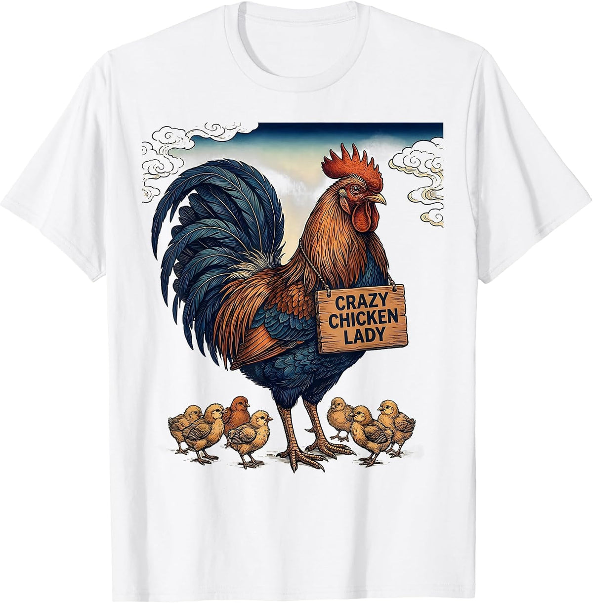 Men's Crazy Chicken Lady Funny Chicken Design T-Shirt - White