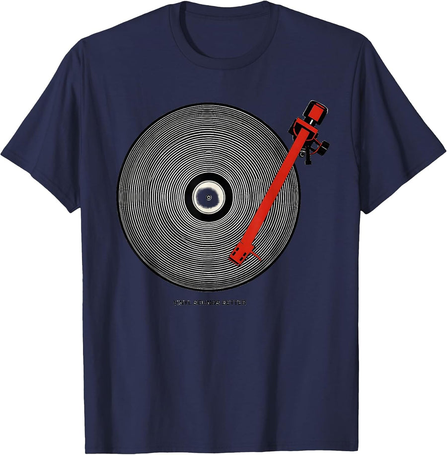 Vinyl Sounds Better Op Art Moire DJ Music Lover Gift T-Shirt - Navy Blue