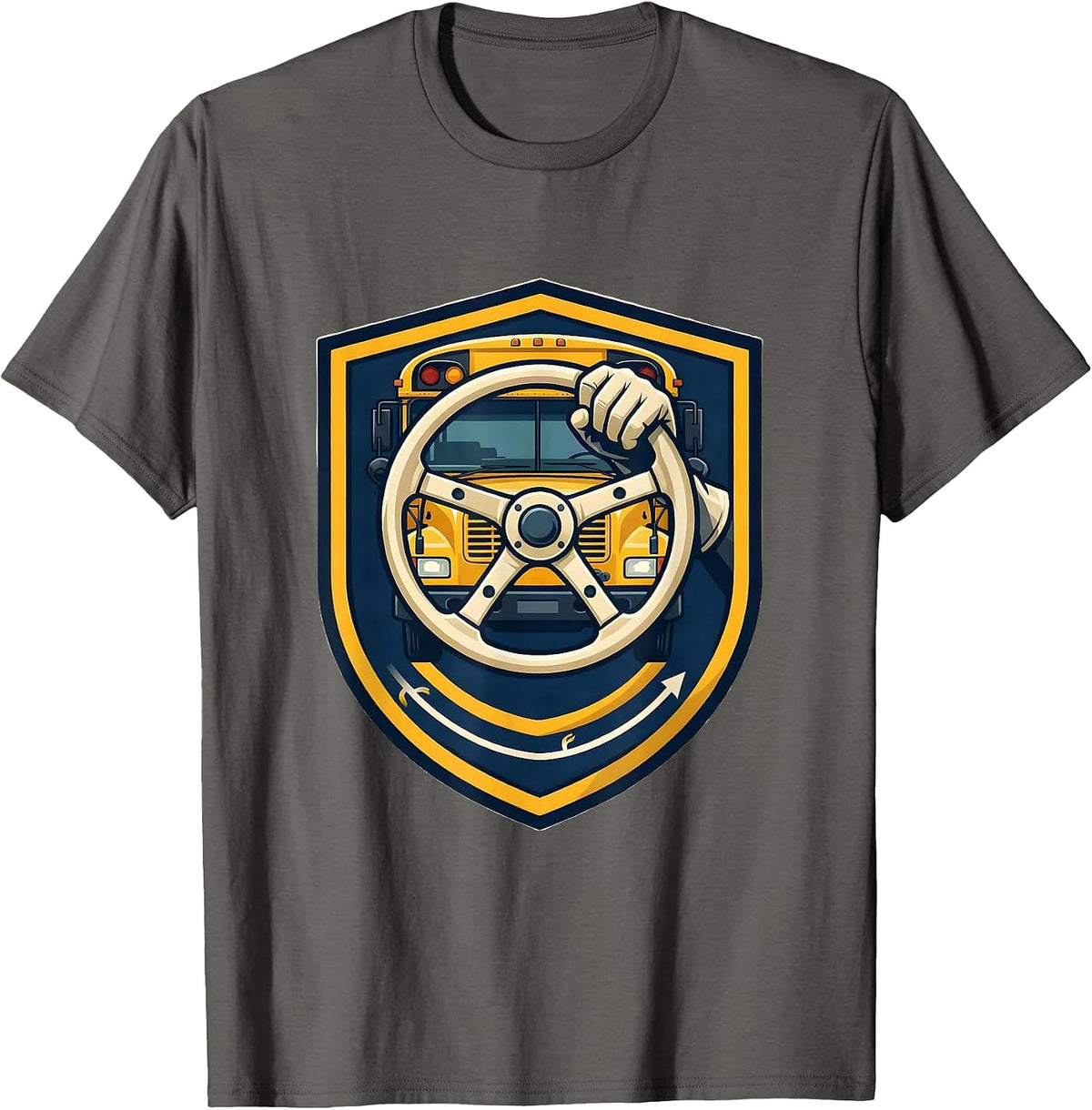 Men's School Bus Driver Emblem Transportation Squad Novelty T-Shirt - Asphalt Grey