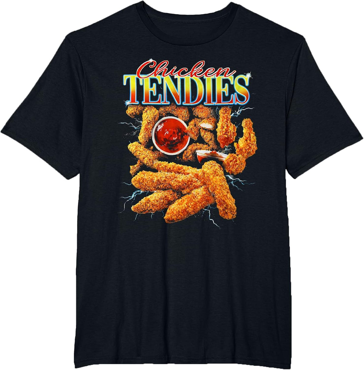 Vintage Chicken Tendies Bootleg Rap Retro 90s Junk Food T-Shirt - Black