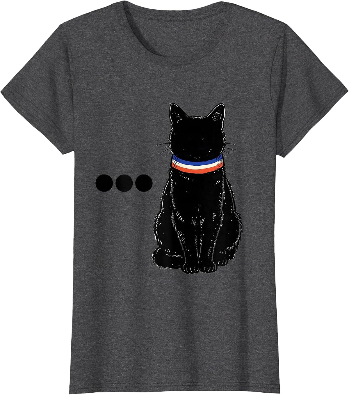 Women's Counting Dots Cat with Tricolour Collar French Cat Lover T-Shirt - Dark Heather Grey