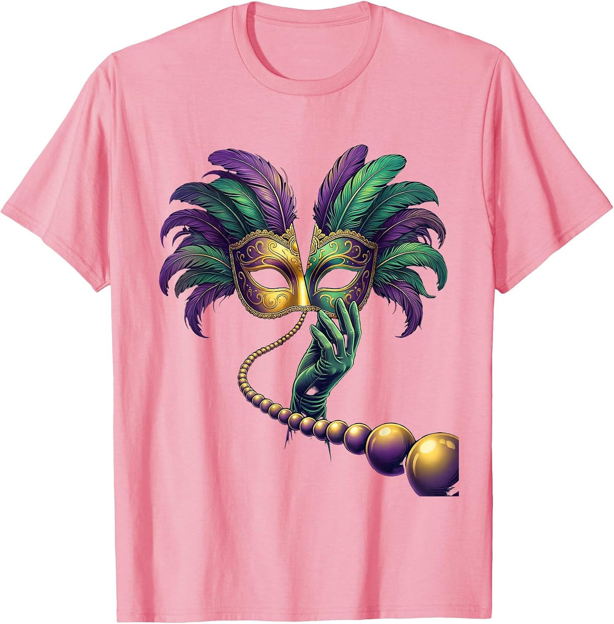Men's Mardi Gras Mask Flung Open Party Costume Reveler T-Shirt - Pink