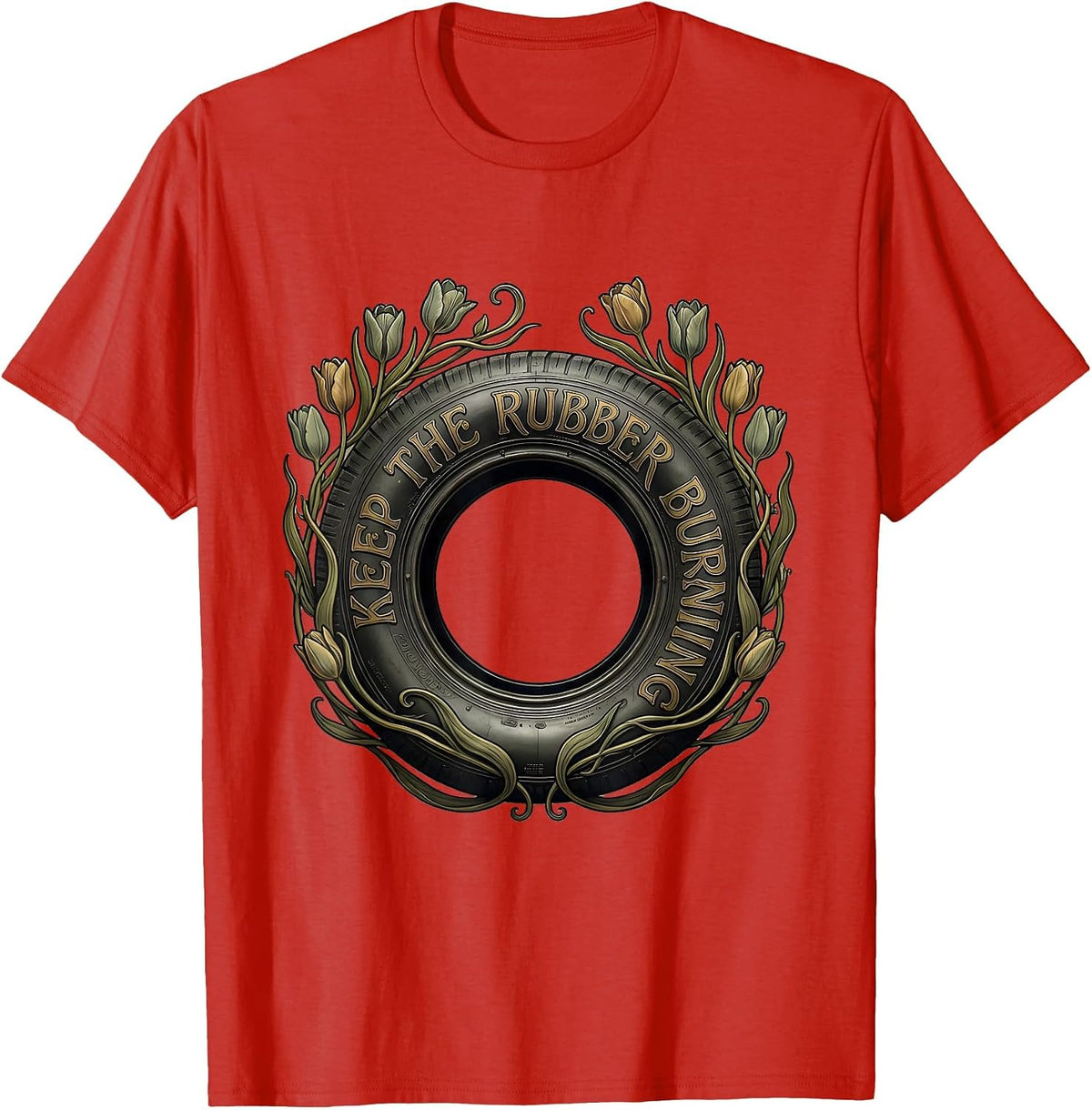 Men's Keep the Rubber Burning Racing Graphic Design T-Shirt - Red
