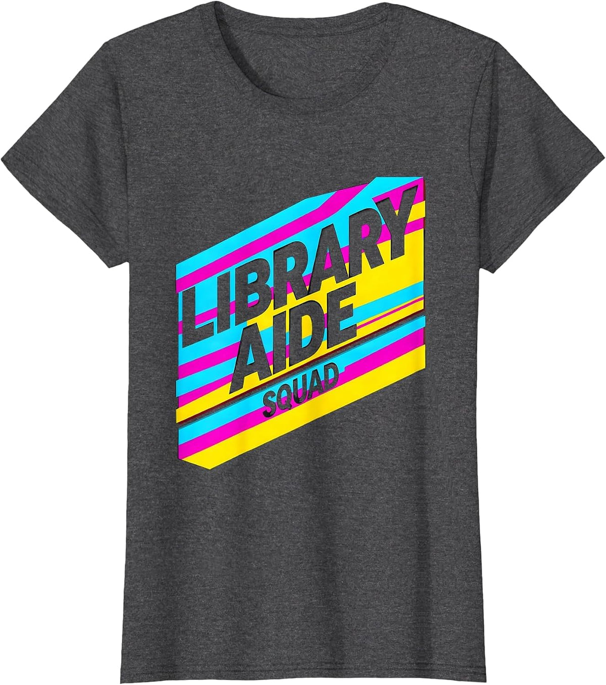 Women's Library Aide Squad New Wave Typography Back To School Staff T-Shirt - Dark Heather Grey