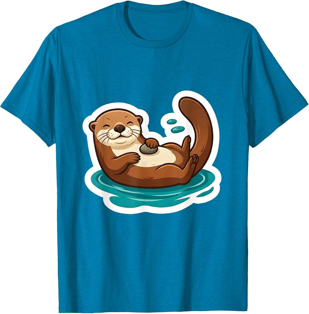 Sea Otter Floating Calm Nature Humor Gift T-Shirt - Sapphire Blue