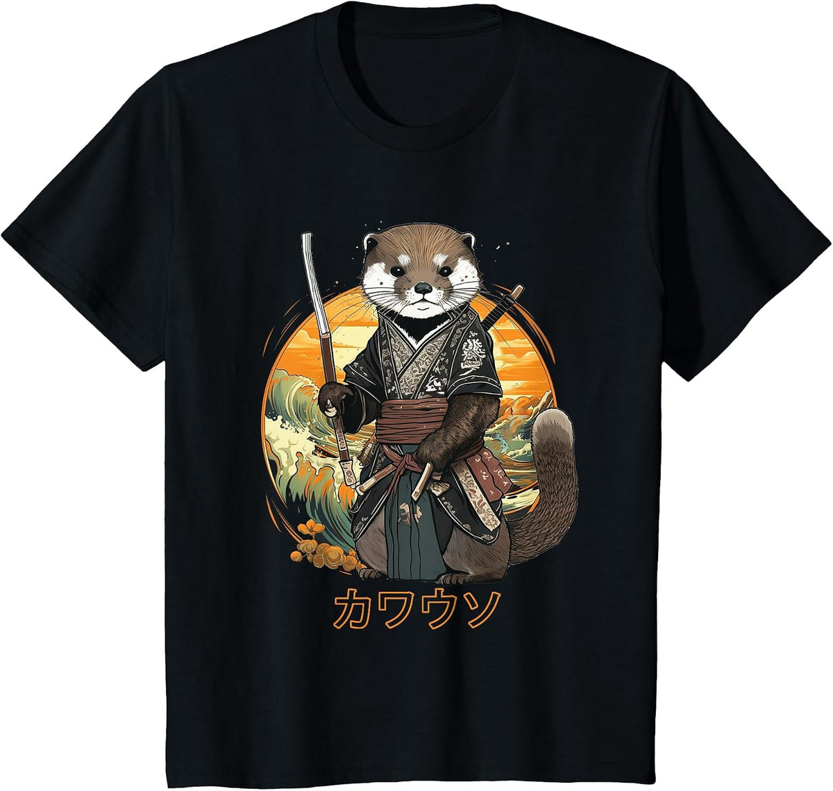 Samurai Otter Japan Animal Japanese Ninja Sea Otter Lover T-Shirt - Black