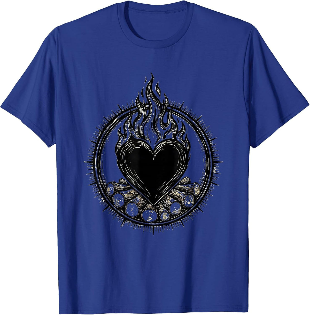 Heart Shaped Burning Campfire Graphic Design T-Shirt - Royal Blue