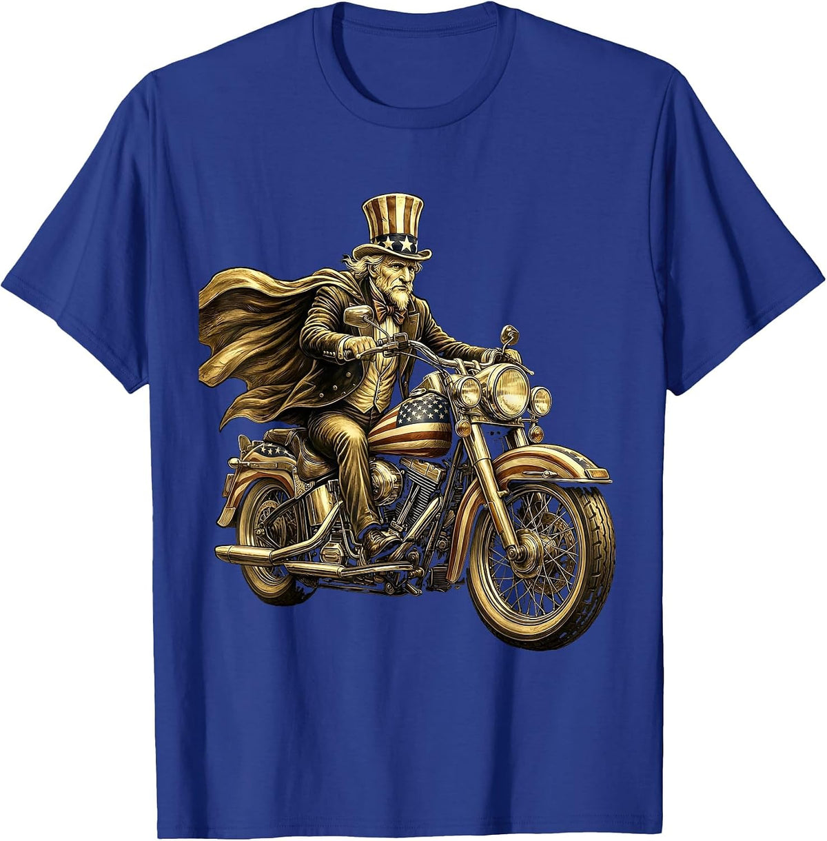 Men's Vintage Motorcycle American Flag Patriotic Graphic T-Shirt - Royal Blue
