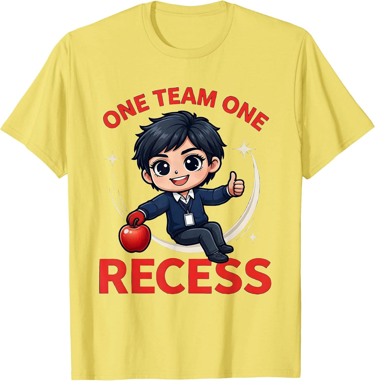Men's ONE TEAM ONE RECESS Funny Teacher School Staff Gift T-Shirt - Lemon Yellow