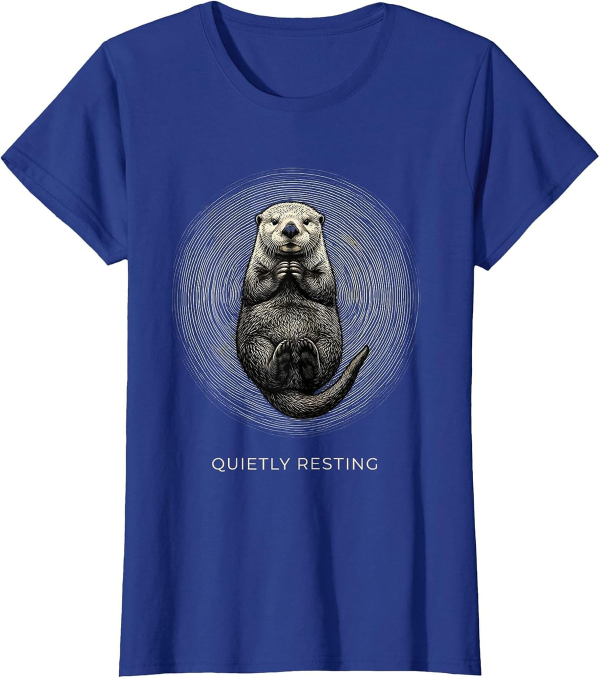 Women's Quietly Resting Tactile Monochrome Otter Animal Lover Humor T-Shirt - Royal Blue