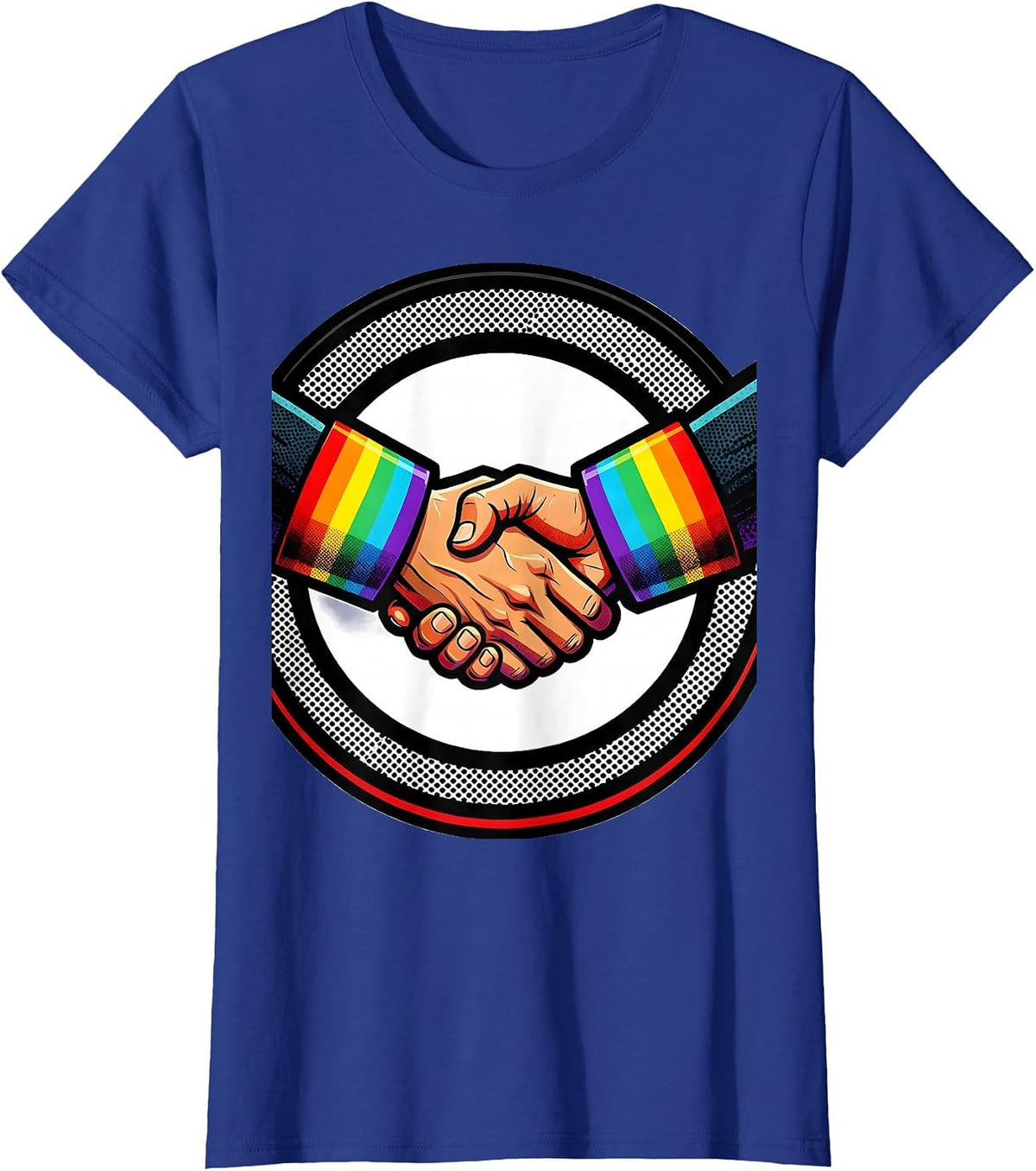 Women's Rainbow Pride Clasped Hands Unity Design T-Shirt - Royal Blue