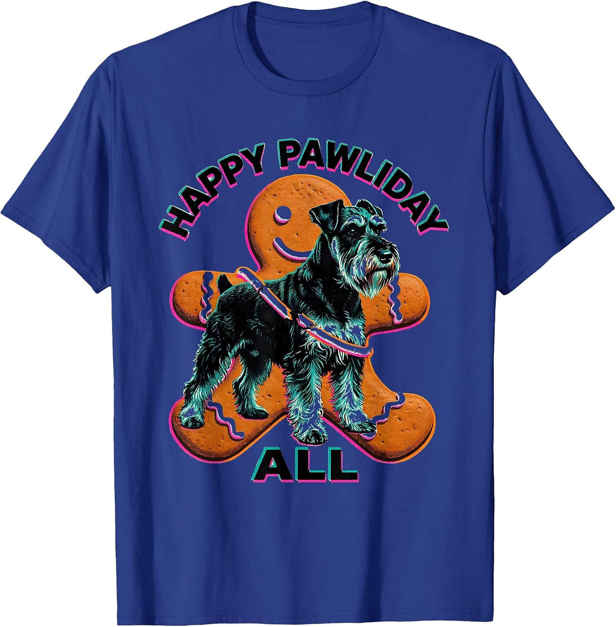 Happy Pawliday, All Risograph Funny Giant Schnauzer Dog T-Shirt - Royal Blue