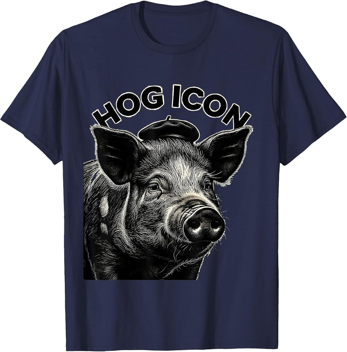 Hog Icon Funny Farm Animal Pig Lover Humor T-Shirt - Navy Blue