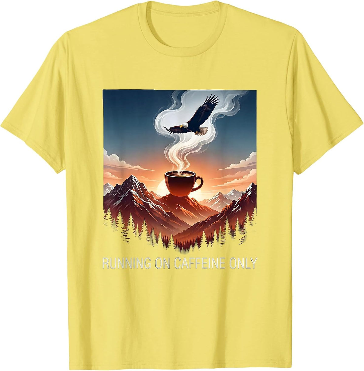 Men's Coffee Fueled Labor Day Exhausted Worker Design T-Shirt - Lemon Yellow