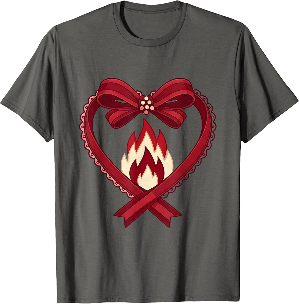 Men's I Heart Campfire Burning Heart Shape Design T-Shirt - Asphalt Grey