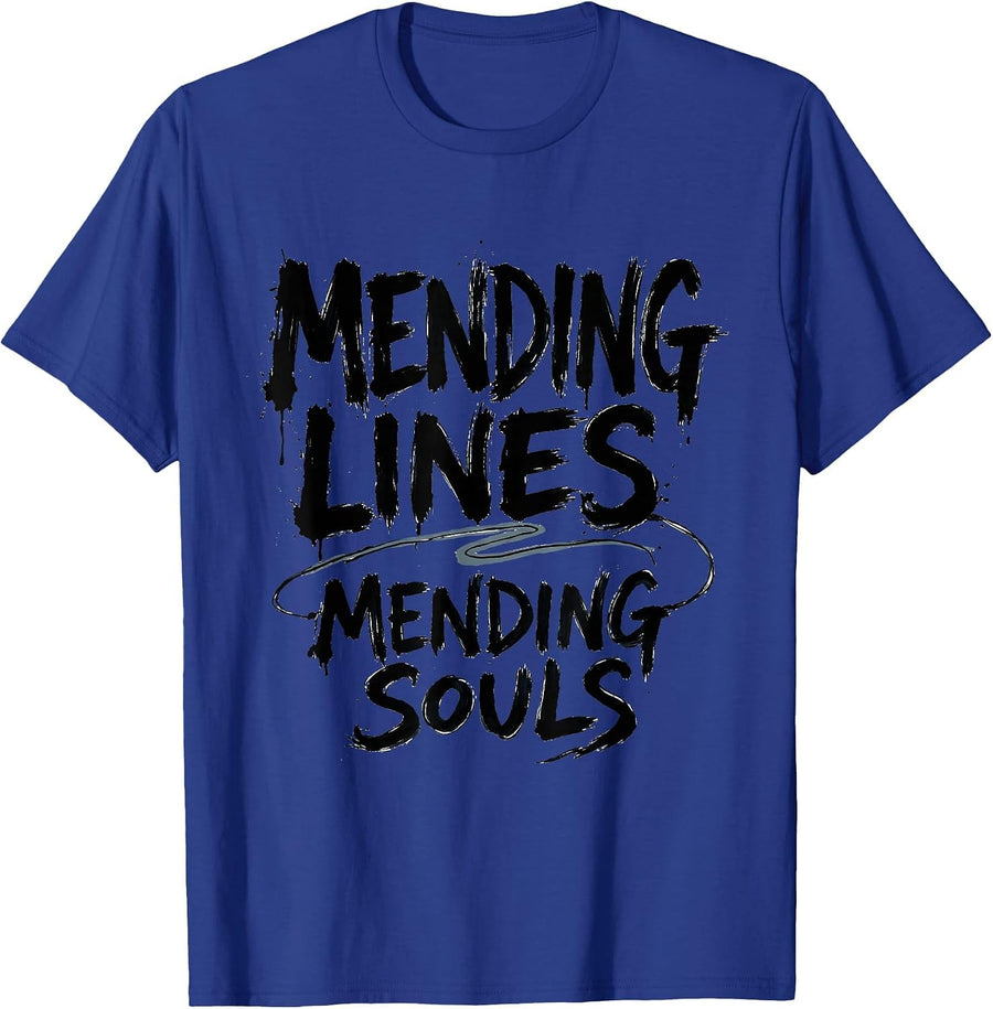 Mending Lines Mending Souls Fly Fishing Design T-Shirt - Royal Blue