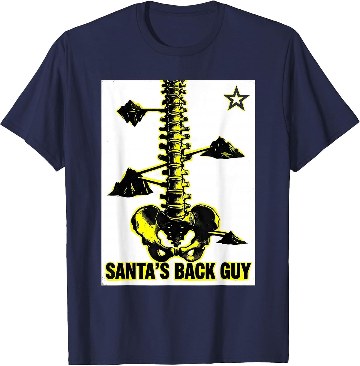 Santa's Back Guy Funny Chiropractor Spine Pun Christmas T-Shirt - Navy Blue