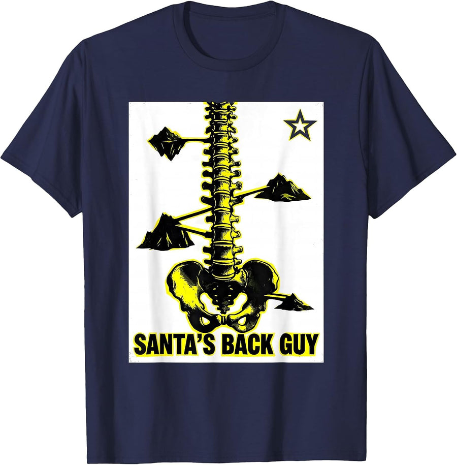 Santa's Back Guy Funny Chiropractor Spine Pun Christmas T-Shirt - Navy Blue