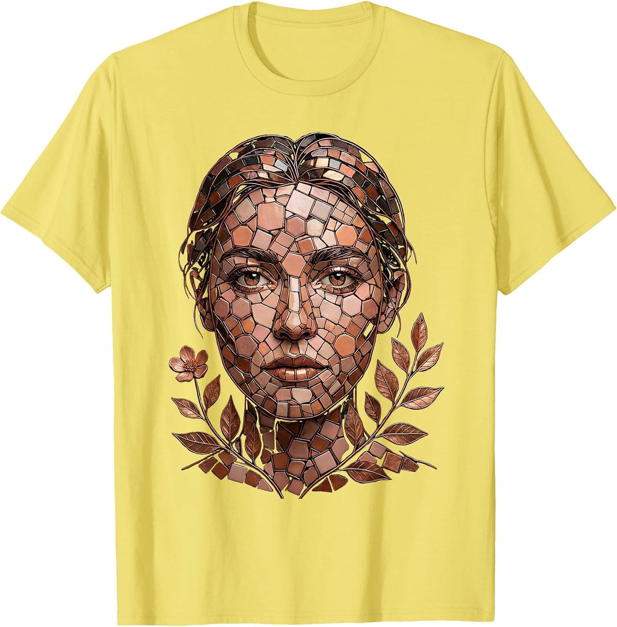 Men's Mosaic Face Autism Awareness Tile Art Design T-Shirt - Lemon Yellow