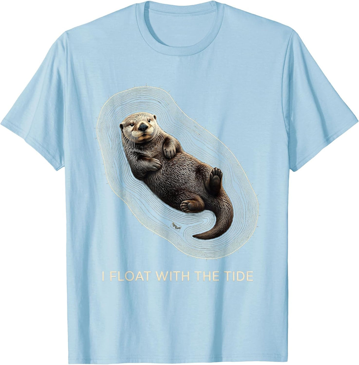 Men's I Float With The Tide Topographic Sea Otter Animal Lover Pun T-Shirt - Baby Blue